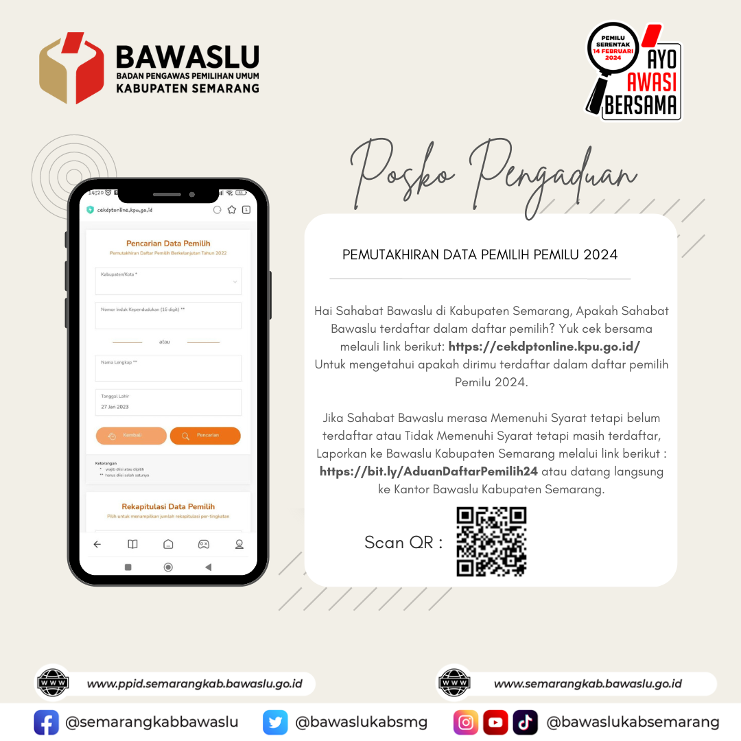 Bawaslu Kabupaten Semarang Membuka Posko Pengaduan Daftar Pemilih Pemilu 2024
