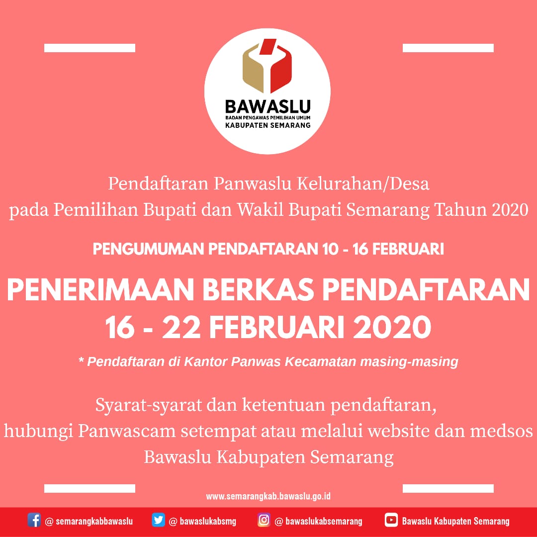Pengumuman Pendaftaran Panwaslu Kelurahan/Desa dalam Pemilihan Bupati dan Wakil Bupati Tahun 2020