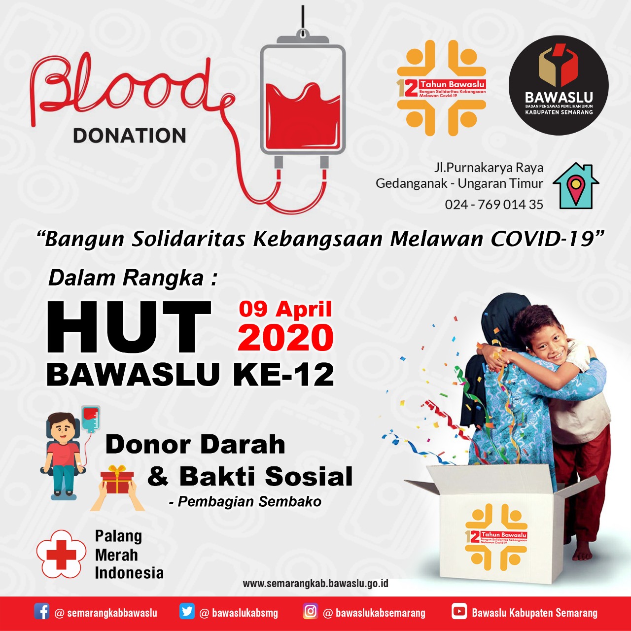 Bangun Solidaritas Kebangsaan Lawan Covid-19, Bawaslu  Semarang Akan Gelar Donor Darah dan Bakti Sosial