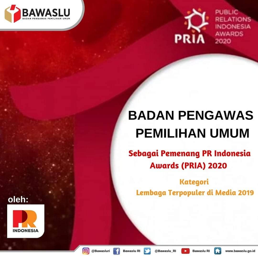 Bawaslu Kembali Raih Penghargaan Lembaga Terpopuler di Media dari PR Indonesia