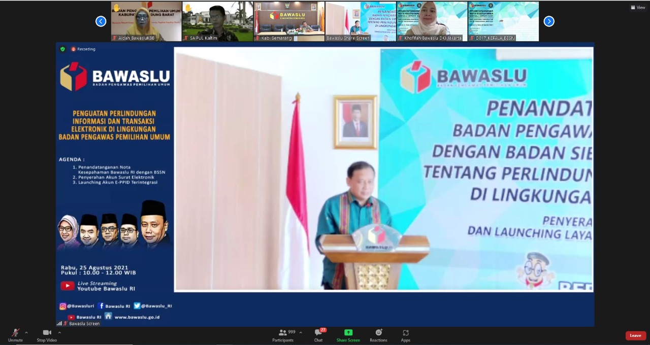Bawaslu Kabupaten Semarang mengikuti kegiatan Penandatanganan Nota Kesepahaman Bawaslu dengan BSSN dan Launching Pemanfaatan TIK di lingkungan Bawaslu