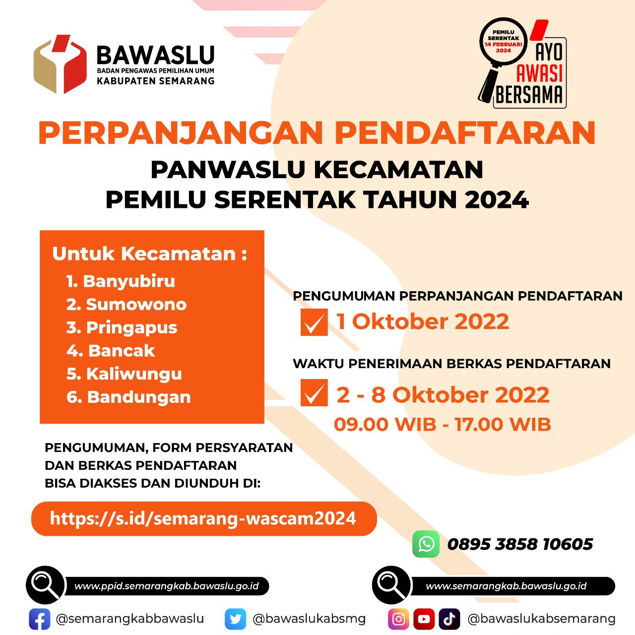 PENGUMUMAN PERPANJANGAN PENDAFTARAN CALON ANGGOTA PANWASLU KECAMATAN  DALAM PEMILU SERENTAK TAHUN 2024