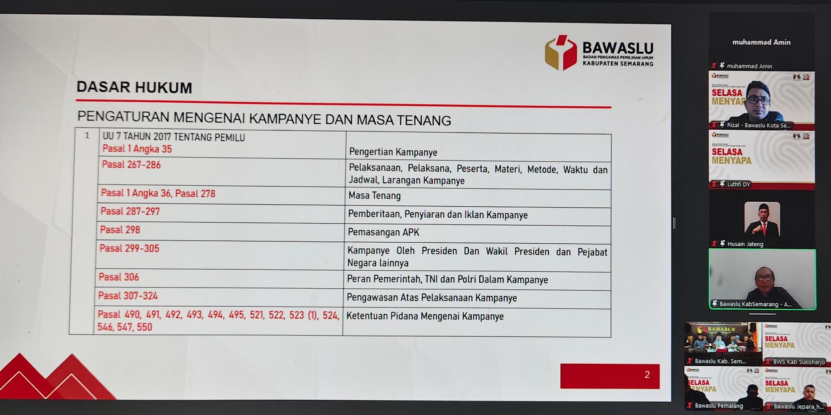 Agus Riyanto saat memaparkan materi "Identifikasi Permasalahan Hukum (Regulasi) Pada Tahapan Kampanye dan Masa Tenang