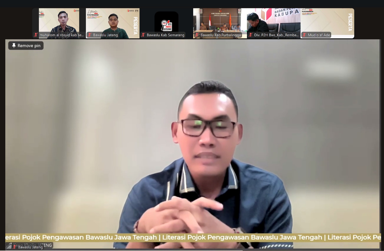 Bawaslu Kabupaten Semarang mengikuti Literasi Pojok Pengawasan volume kelima dengan tema KKN Tematik dalam Pengawasan Partisipatif Antara Peluang, Tantangan, dan Hambatan melalui Zoom Meeting