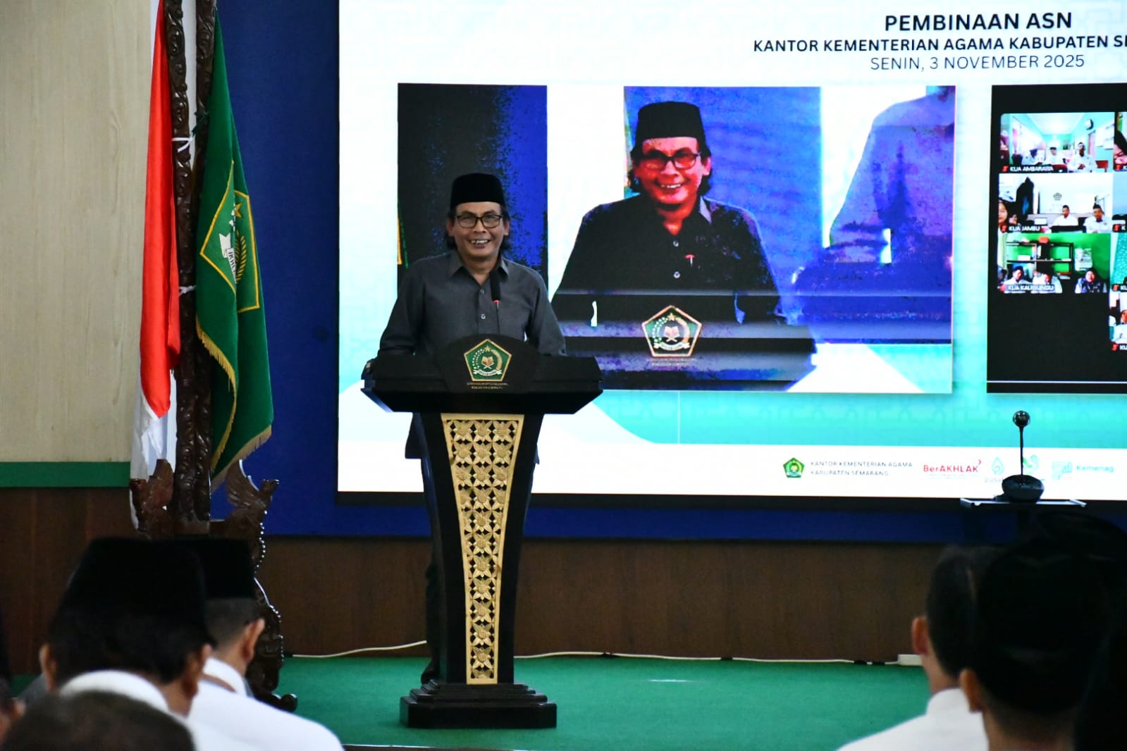 Ketua Bawaslu Kabupaten Semarang Agus Riyanto dalam sambutan kegiatan penandatanganan MoU dengan Kementerian Agama Kabupaten Semarang, Senin 3 November 2025