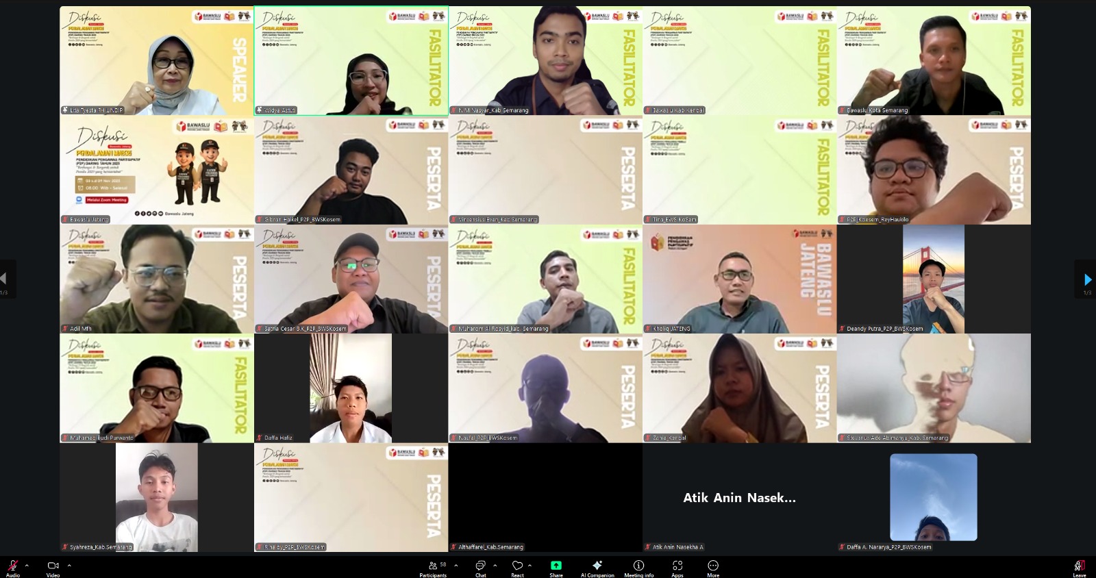 Diskusi Daring Pendidikan Pengawas Partsipatif (P2P) Daring 2025 Kelas C.