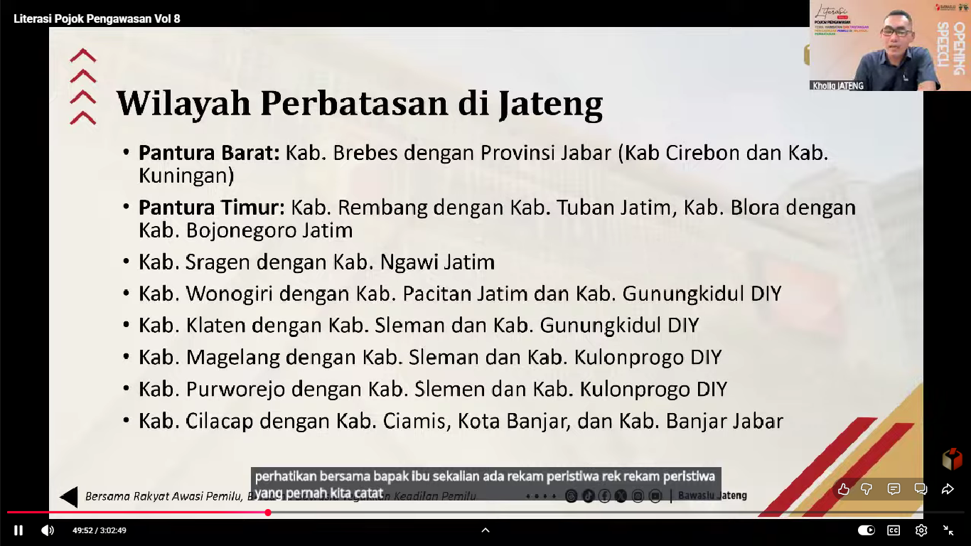 Koordinator Divisi Pencegahan dan Partisipasi Masyarakat Bawaslu Provinsi Jawa Tengah, Nur Kholiq pada kegiatan Pojok Pengawasan Senin, 19 Januari 2025
