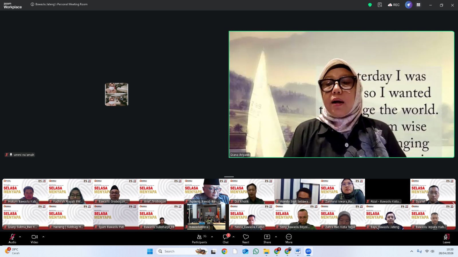 Bawaslu Kabupaten Semarang mengikuti Zoom Meeting Peningkatan Kapasitas Teknis Pengelolaan JDIH dan Pembuatan Abstrak Produk Hukum yang diselenggarakan oleh Bawaslu Provinsi Jawa Tengah, Selasa (28/04/2026)