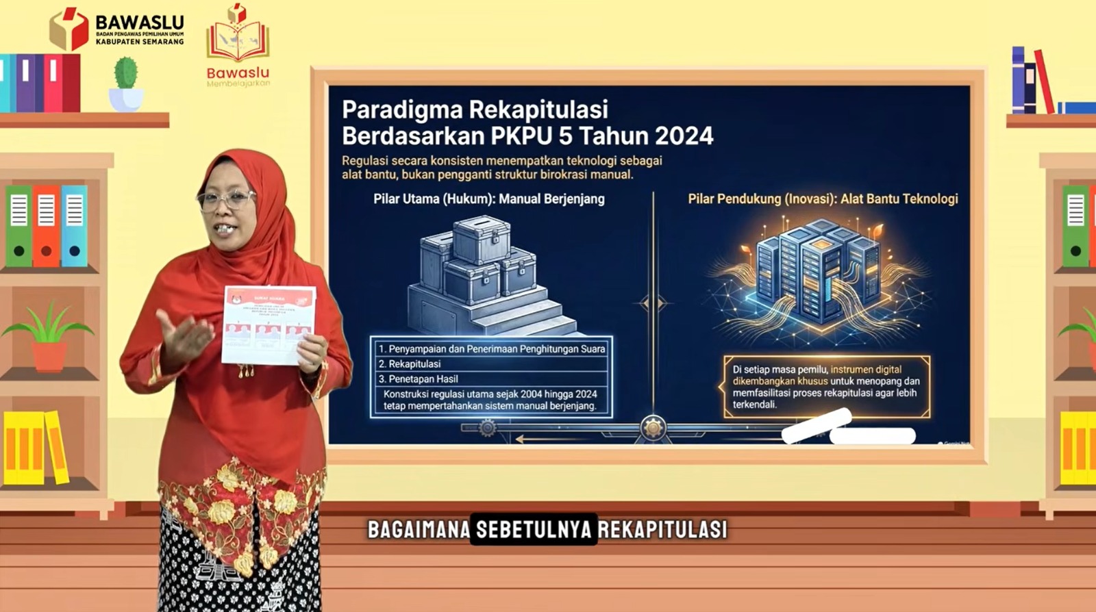 Koordinator Divisi Hukum dan Penyelesaian Sengketa, Ummi Nu'amah saat menjadi presenter dalam Bawaslu Membelajarkan Volume 2 Tahun 2026