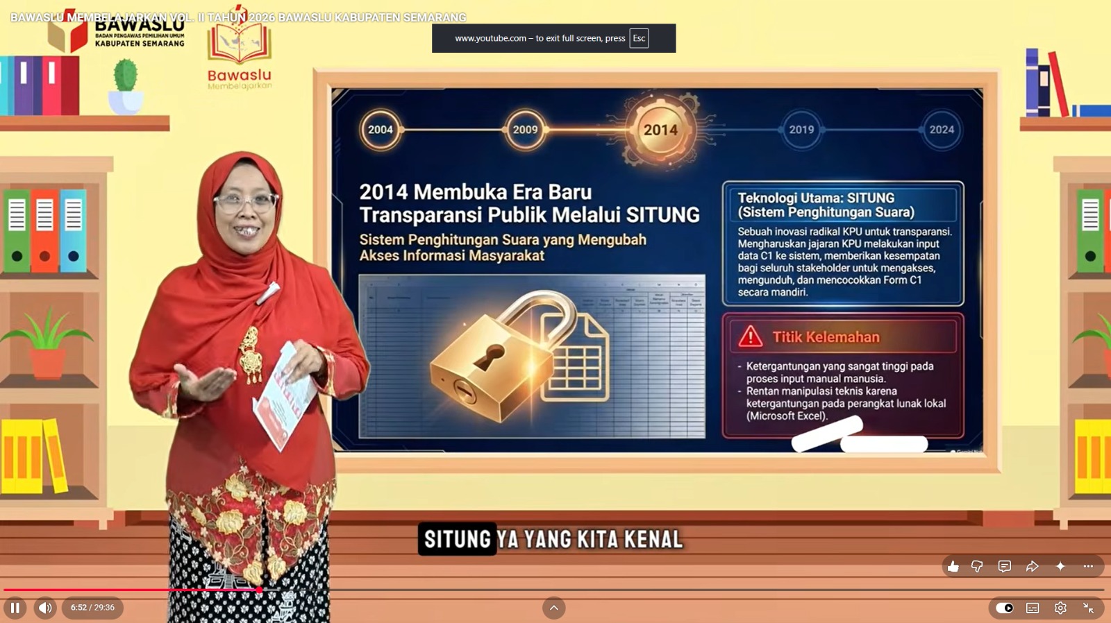 Koordinator Divisi Hukum dan Penyelesaian Sengketa, Ummi Nu'amah saat menjadi presenter dalam Bawaslu Membelajarkan Volume 2 Tahun 2026