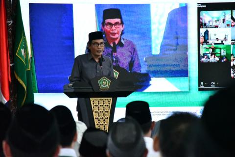 Ketua Bawaslu Kabupaten Semarang Agus Riyanto dalam sambutan kegiatan penandatanganan MoU dengan Kementerian Agama Kabupaten Semarang, Senin 3 November 2025