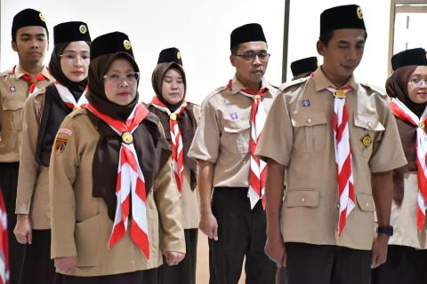 Suasana Pelantikan dan Pengukuhan Mabi dan Pinsaka Adhyasta Pemilu Kwarcab Gerakan Pramuka Semarang di Aula Bawaslu Kabupaten Semarang, Selasa 12 Mei 2026