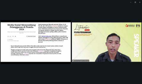 Paparan Anggota Bawaslu Kabupaten Grobogan, Amal Nur Ngazis dalam kegiatan literasi pojok pengawasan edisi 14, Senin 8 Juni 2026