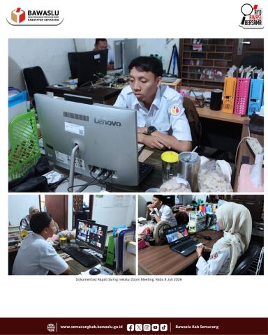 Farhan dan Widya sedang mengikuti Zoom Keterbukaan Informasi Publik Bawaslu Kabupaten/Kota Tahun 2026 yang diselenggarakan oleh Bawaslu Republik Indonesia, Rabu, 8 Juli 2026