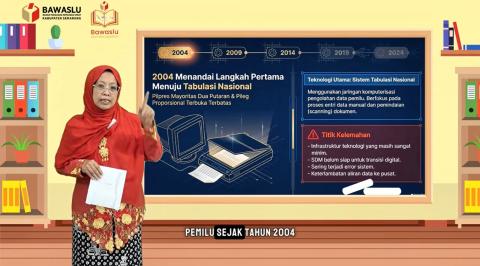 Anggota Bawaslu Kabupaten Semarang, Ummi Nu'amah saat menjelaskan sejarah rekapitulasi hasil pemilu dalam program Bawaslu Membelajarkan Volume 2 Tahun 2026