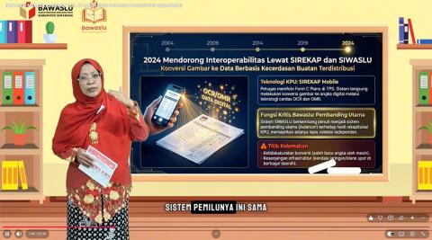 Anggota Bawaslu Kabupaten Semarang, Ummi Nu'amah saat menjelaskan sejarah rekapitulasi hasil pemilu dalam program Bawaslu Membelajarkan Volume 2 Tahun 2026