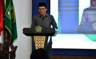 Ketua Bawaslu Kabupaten Semarang Agus Riyanto dalam sambutan kegiatan penandatanganan MoU dengan Kementerian Agama Kabupaten Semarang, Senin 3 November 2025