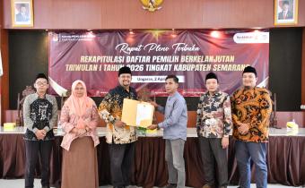 Penyerahan Berita Acara Rekapitulasi Penyusunan Daftar Pemilih Berkelanjutan Triwulan I Tahun 2026 di KPU Kabupaten Semarang, Kamis 2 April 2026