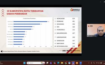 Penyampaian Sepuluh Besar Data Uji Petik Terbanyak Tingkat Kabupaten/Kota yang disampaikan oleh Kepala Bagian Pengawasan Bawaslu Provinsi Jawa Tengah.