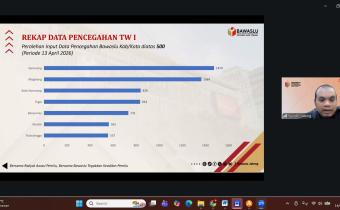 Penyampaian Sepuluh Besar Bawalsu Kabupaten Kota dengan Data Pencegahan Terbanyak oleh Kepala Bagian Pengawasan Bawaslu Provinsi Jawa Tengah.