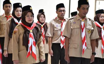 Suasana Pelantikan dan Pengukuhan Mabi dan Pinsaka Adhyasta Pemilu Kwarcab Gerakan Pramuka Semarang di Aula Bawaslu Kabupaten Semarang, Selasa 12 Mei 2026